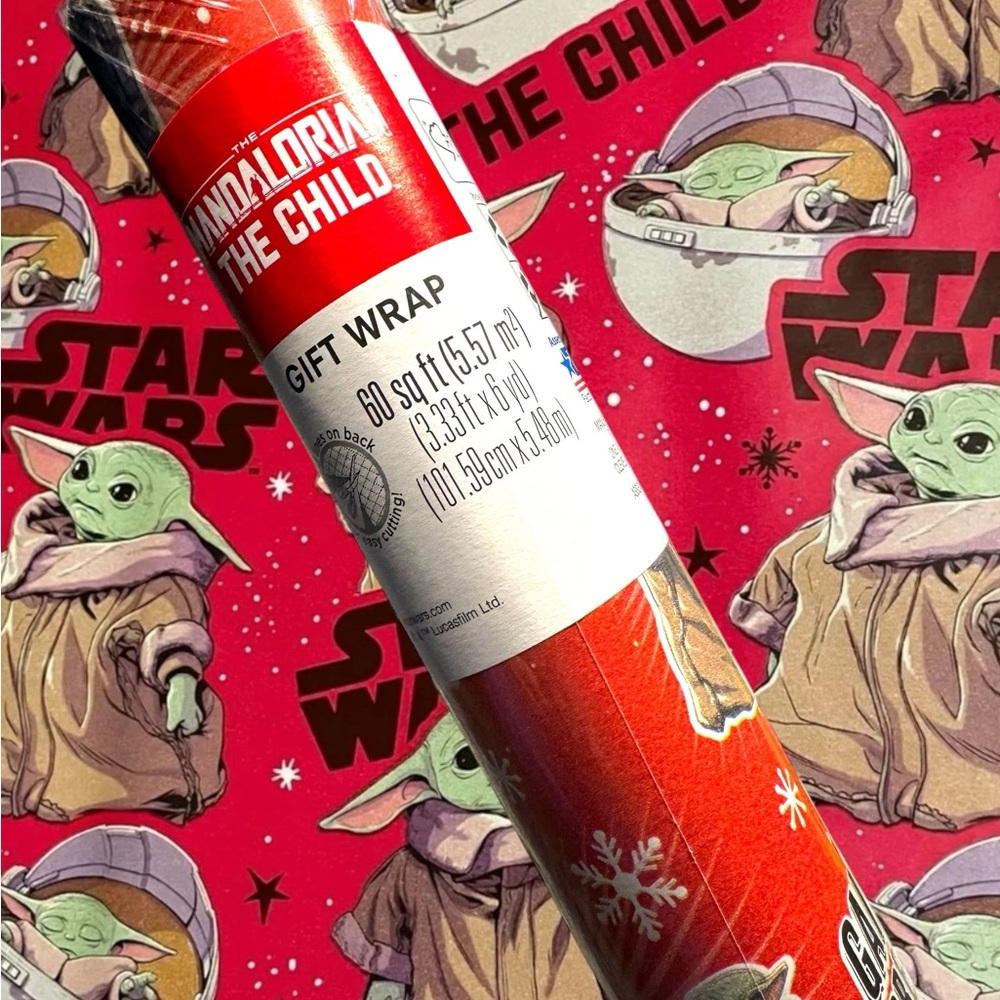 TWO LARGE ROLLS 120sf Star Wars Mandalorian Baby Yoda Christmas Wrapping Paper